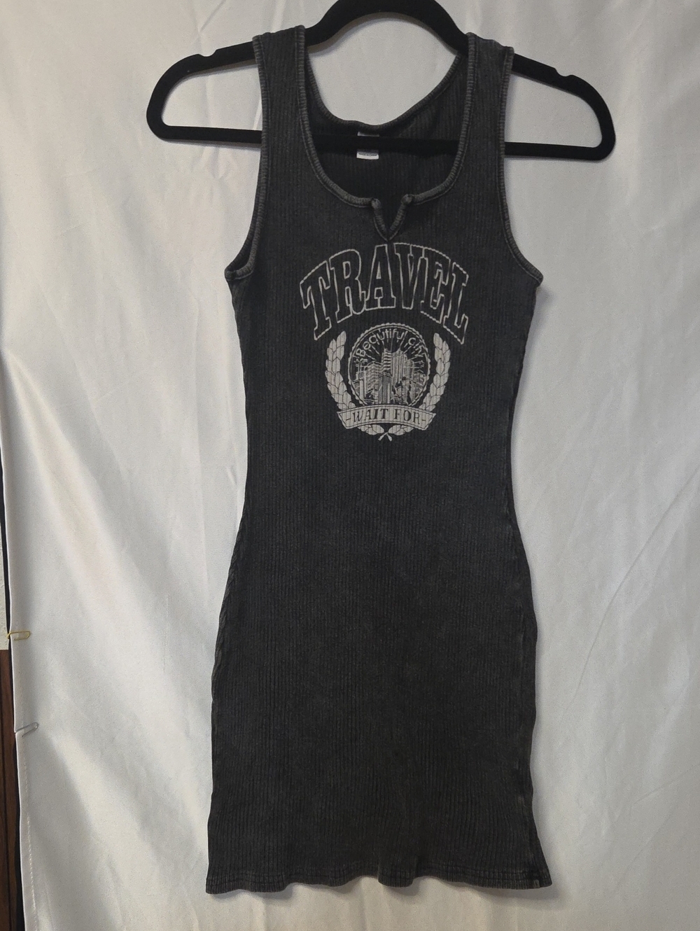Travel Graphic Ribbed Tank Dress - Black Teen 15 Year [1688]